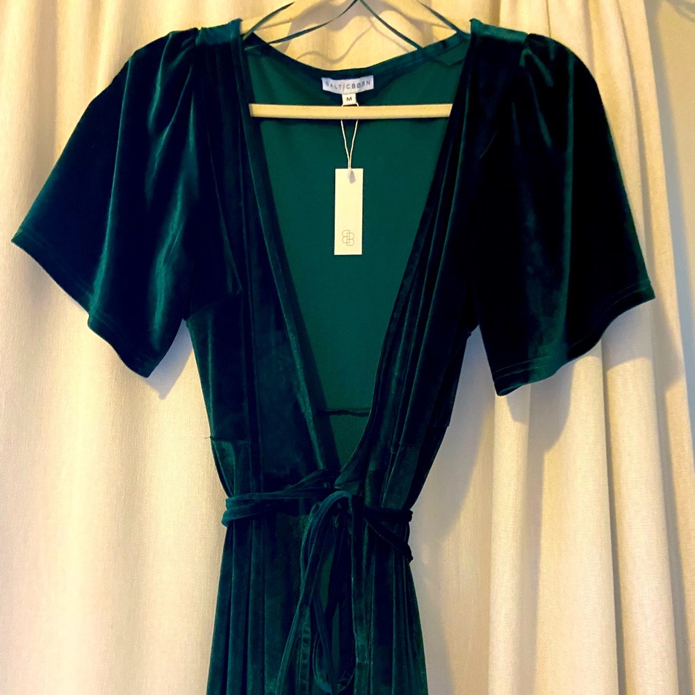 Baltic Born NWT Emerald Green Velvet Wrap Maxi Dress